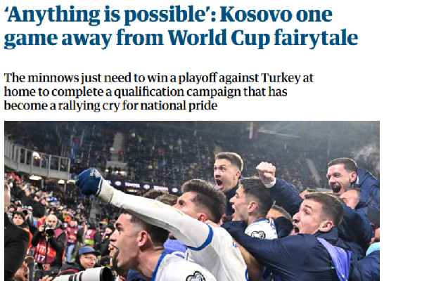 ​The Guardian: Kosova një ndeshje larg përrallës së Kupës së Botës