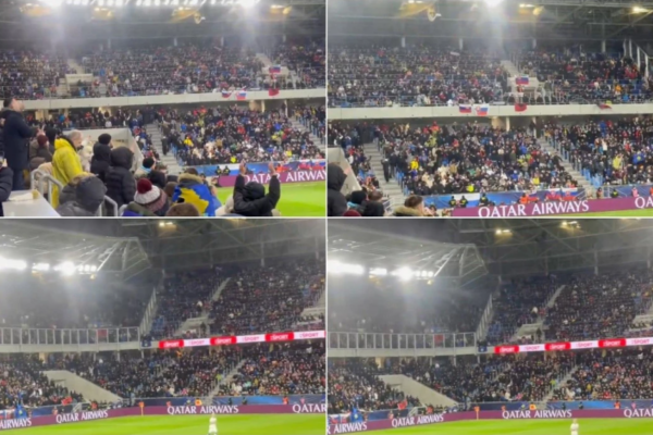 Pamje që tregojnë më së miri se gjysma e stadiumit ishte me tifozë të Kosovës