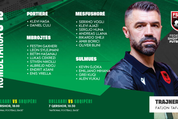 Miqësoret e Kombëtares U-19 kundër Bullgarisë / Trajneri Tafaj fton 20 lojtarë, grumbullimi nis të hënën