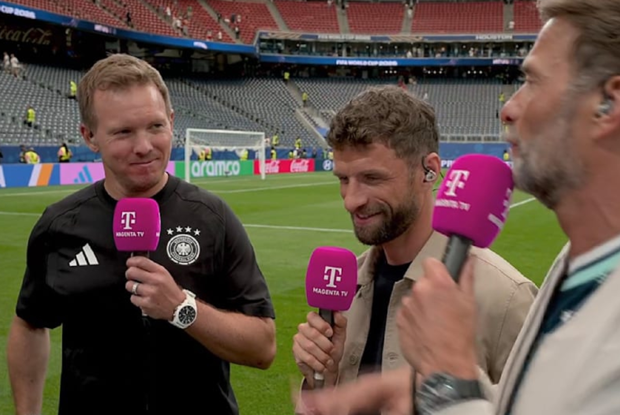 Julian Nagelsmann, junto a Thomas M&uuml;ller y J&uuml;rgen Klopp.