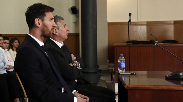 BARCELONA, SPAIN - JUNE 02: Lionel Messi of FC Barcelona and his father Jorge Horacio Messi seen inside the court during the third day of the trial on June 2, 2016 in Barcelona, Spain. Lionel Messi and his father Jorge Messi, who manages his financial affairs, are accused of defrauding the Spanish Tax Agency of 4.1 million Euros ($4.6 million, £3.2 million) by using companies based in tax havens such as Belize and Uruguay to conceal earnings from image rights during years 2007 to 2009. (Photo by Alberto Estevez - Pool/Getty Images)