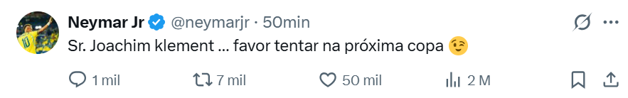 El tuit de Neymar tras la victoria frente a Jap&oacute;n.