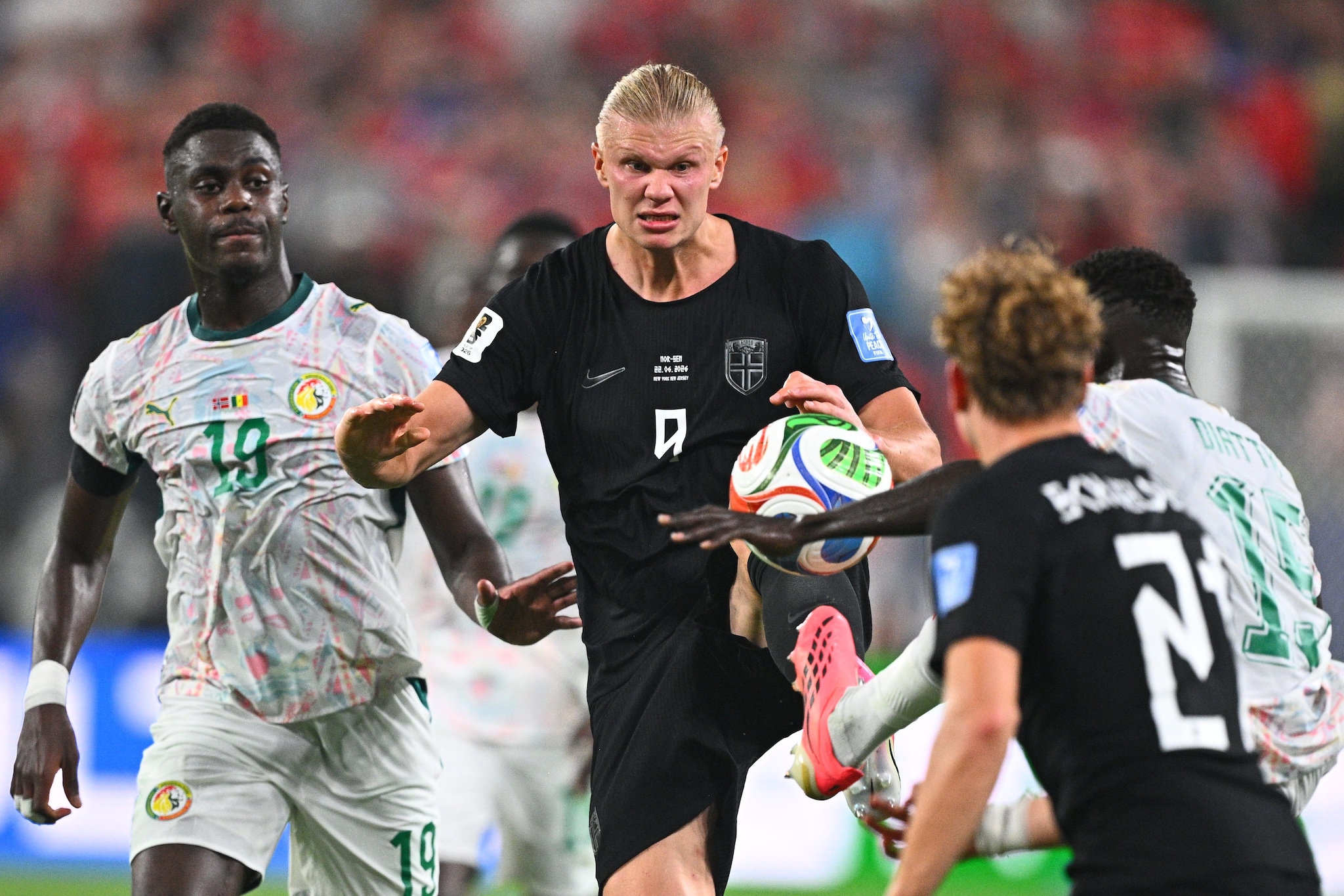 Erling Haaland in azione contro il Senegal.