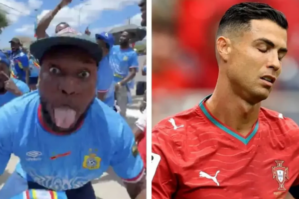 Tifozët e RD Kongos tallen me Ronaldon duke festuar barazimin në ndeshjen e tij të parë të Kupës së Botës