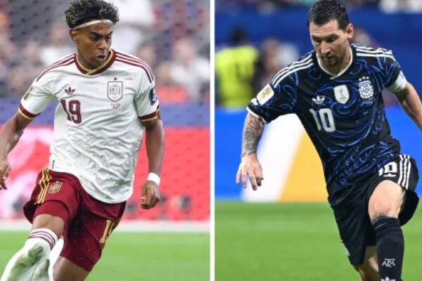 Lautaro Martinez nga njëra anë dhe Pedri në anën tjetër në stol. Formacionet zyrtare të finales