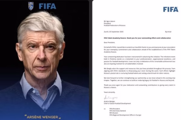 Wenger vlerëson FFK-në për themelimin e “FIFA Talent Academy Kosova”