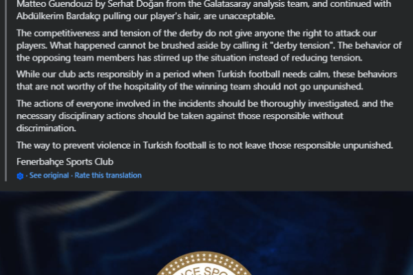 Fenerbahçe kërkon ndëshkime pas kaosit në ndeshjen ndaj Galatasarayt
